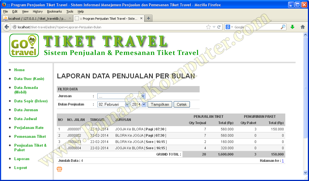 Program Aplikasi Penjualan Tiket Travel Bunafit Komputer