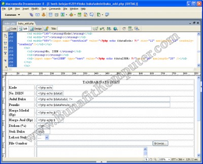 Membuat Program Tambah Data Buku dengan PHP MySQL lewat Editor Dreamweaver