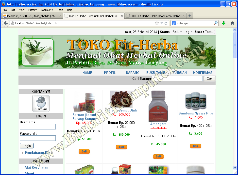 Tampilan Katalog Barang (Obat Herbal) yang dijual
